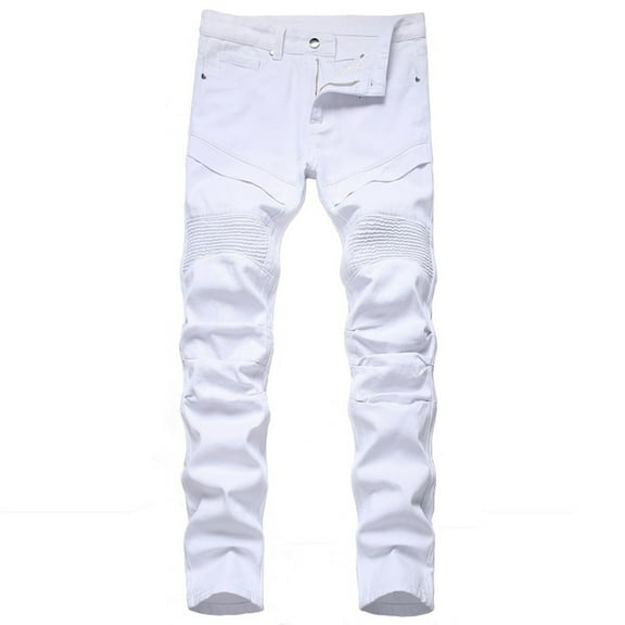 jjayotai Men Pants Clearance Men's High-end Stretch Light Color Trendy Slim Jeans Flash Picks White