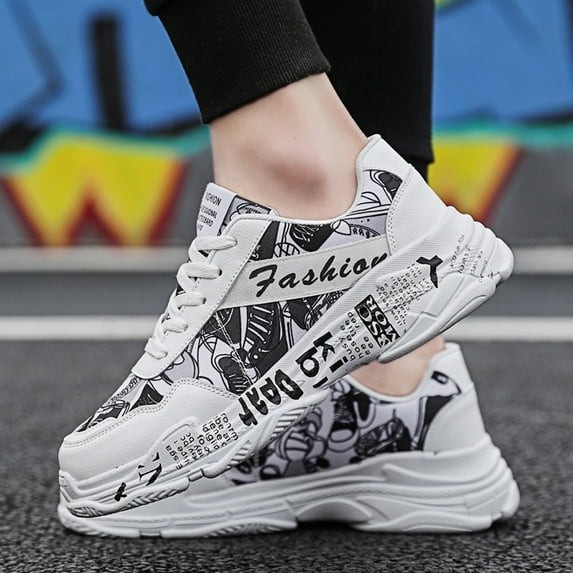 jjayotai Men Shoes Clearance Sale Men Fashion Wild Graffiti Casual Shoes Comfortable Breathable Low-Top Sneakers Rollbacks