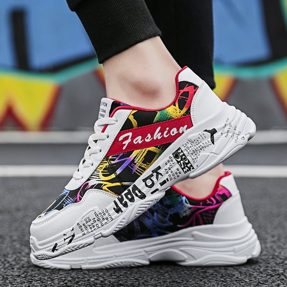 jjayotai Men Shoes Clearance Sale Men Fashion Wild Graffiti Casual Shoes Comfortable Breathable Low-Top Sneakers Rollbacks