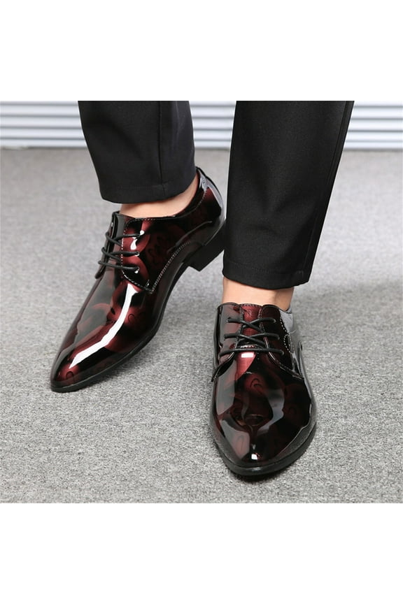 Men Shoes Clearance Sale Men'S Fashion Pointed Toe Bright Lace Up Leather Wedding Shoes Business Shoes Rollbacks
