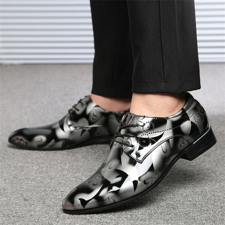 Luxury Fashion Formal Men Shoes Handmade Blue High Quality Printing Leather  Flats Male Party Dress Slip On Oxford Dress Shoes