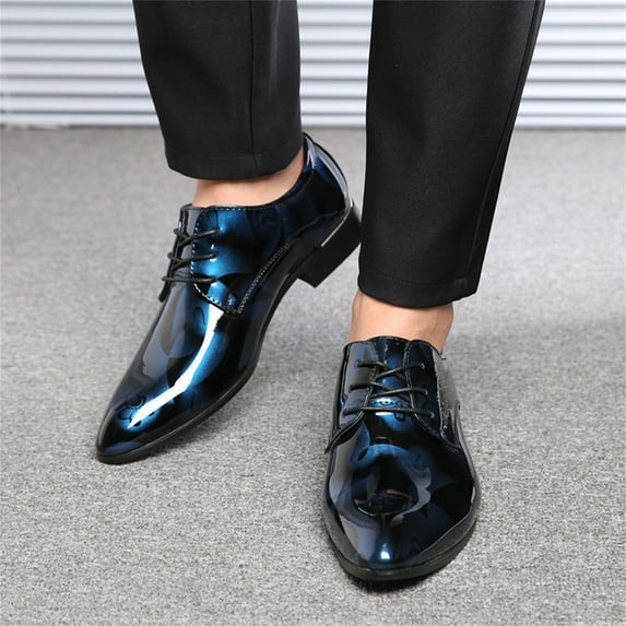 jjayotai Men Shoes Clearance Sale Men'S Fashion Pointed Toe Bright Lace Up Leather Wedding Shoes Business Shoes Rollbacks