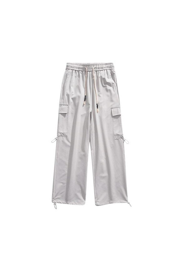 Men's Baggy Cargo Pants, Casual Parachute Cargo Pants, Loose Fit Hip Hop Harem Pants with Pockets Gray L