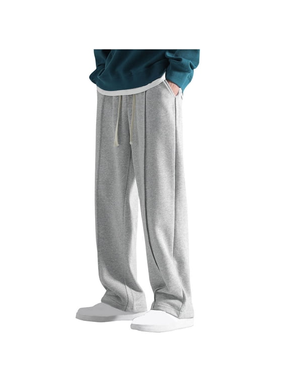 Men's Baggy Sweatpants, Drawstring Elastic Waist Trousers, Y2K Loose Wide Leg Long Pants with Pocket Dark Gray M