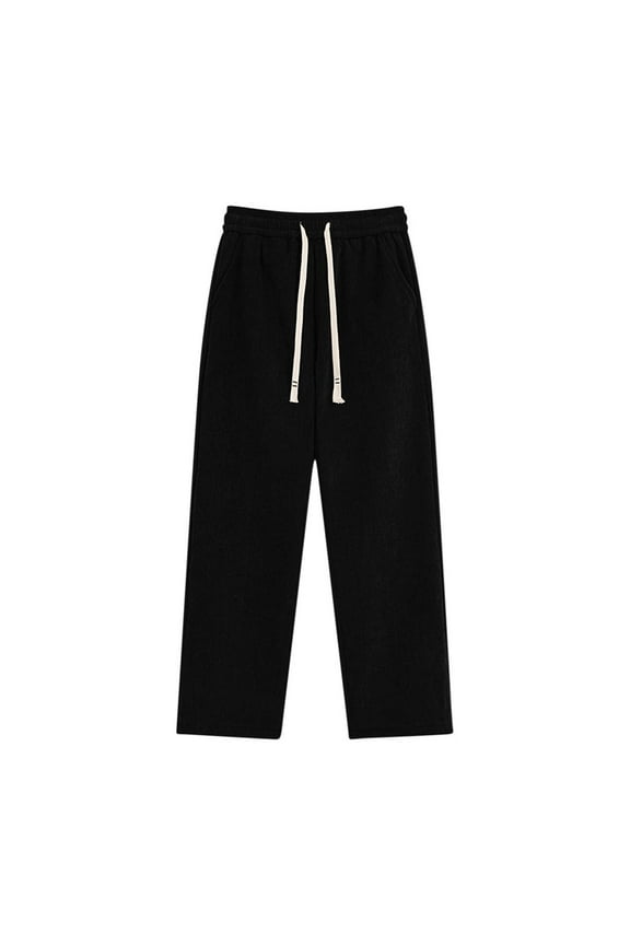 Men's Casual Corduroy Pants, Drawstring Elastic Waist Trousers, Fashion Loose Solid Pants for Men Black XXL