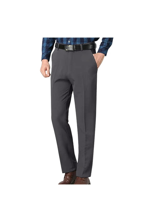 Men's Dress Pants, Classic Fit Flat Front Casual Pant, No Pleated Elastic Waist Regular Fit Premium Comfort Slacks Big & Tall Sizes Trousers Dark Gray XL 35
