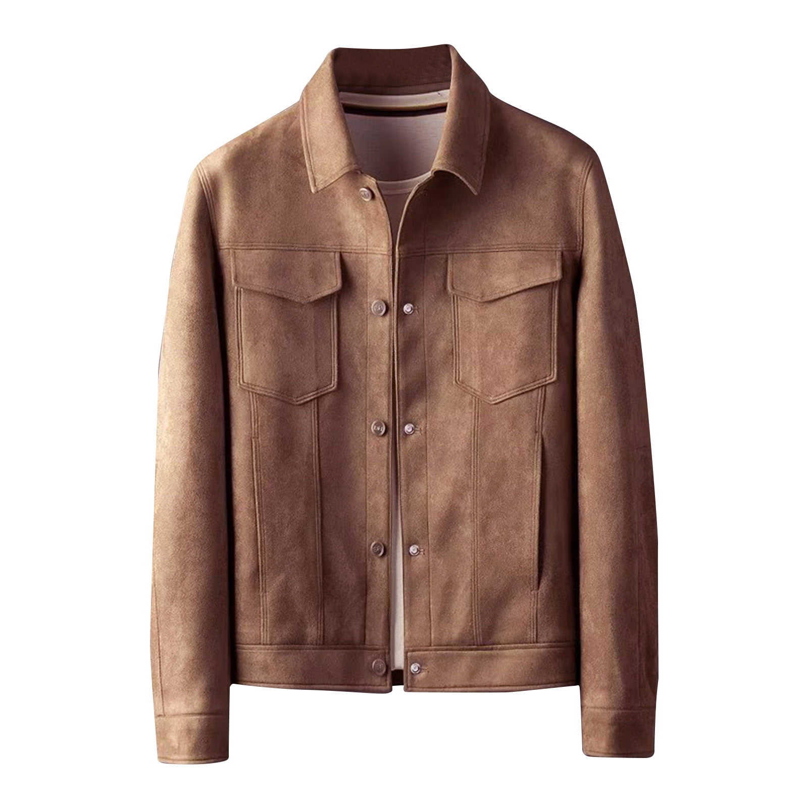 jjayotai Men's Faux Suede Leather Jacket, Slim Fit Lapel Collar