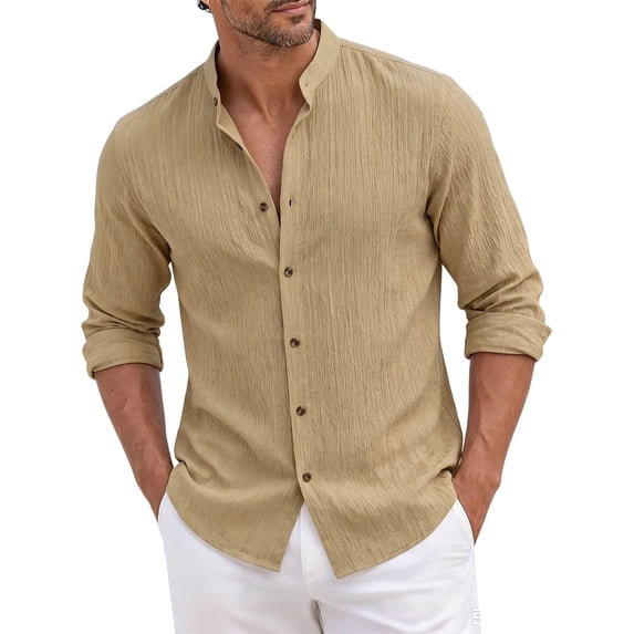 jjayotai Men's Henley Shirts Casual Long Sleeve Button down Shirts Loose Fit Beach Shirts 2026 Summer Vacation