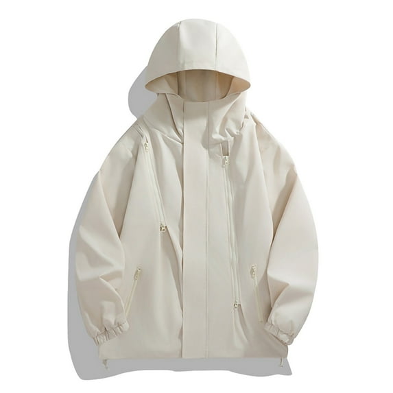 jjayotai Men's Jacket, Solid Loose Large Size Outdoor Hooded Outer Stormcoat Windbreaker Coat White XXXXL