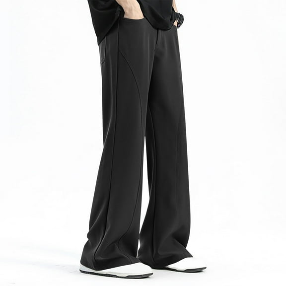 jjayotai Men's Jogger Sweatpants, Korean Style Baggy Trousers Elastic Waist Loose Fit Long Pants Black XL