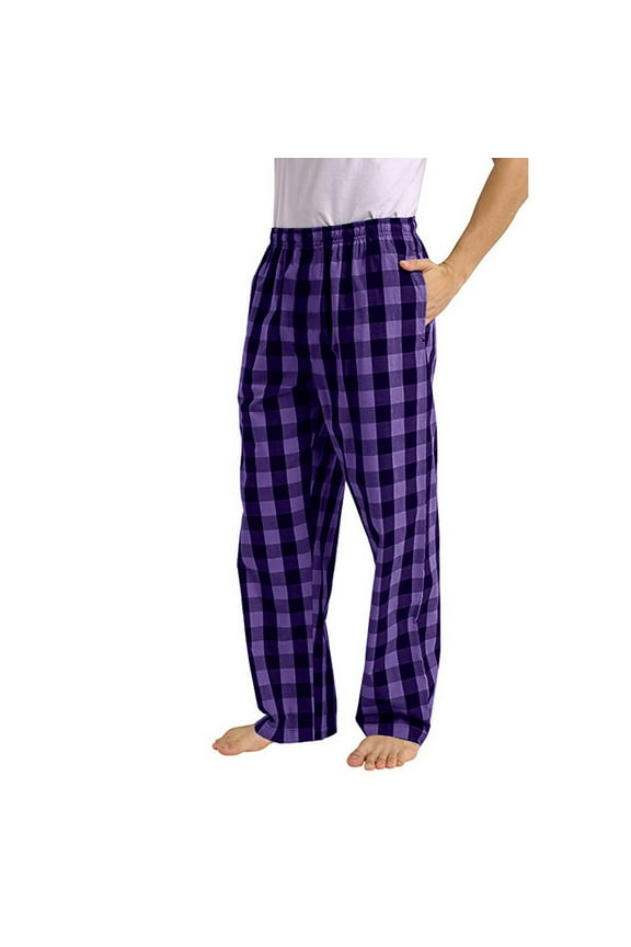 Men's Pajama Pants, Cotton Sleepwear Plaid Pajamas, Heavyweight Flannel Plaid Sleepwear Lounge Pant Purple L