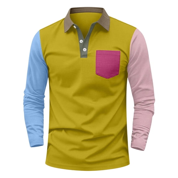 jjayotai Men's Shirts Long Sleeve 2026 Casual T-Shirts Color Block Slim Fit Golf Shirt with Pocket