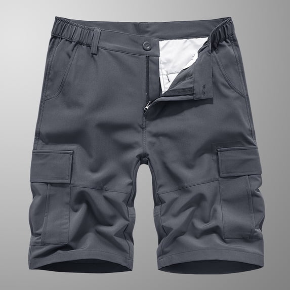 jjayotai Men's Shorts for Summer Men Casual Solid Zipper Button Pockets Elastic Waist Cropped Cargo Shorts