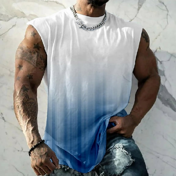 jjayotai Men's Sleeveless Vest Top Summer Men Casual Fashion Printing Pullover Round Neck Sports Tank Tops Vest