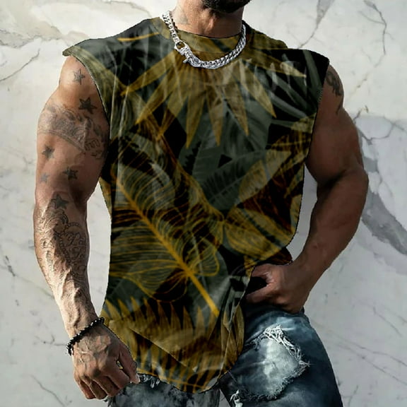 jjayotai Men's Sleeveless Vest Top Summer Men Casual Fashion Printing Pullover Round Neck Sports Tank Tops Vest