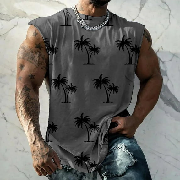 jjayotai Men's Sleeveless Vest Top Summer Men Casual Fashion Printing Pullover Round Neck Sports Tank Tops Vest