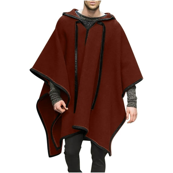 jjayotai Men's Steampunk Poncho, Gothic Hooded Fashion Comfortable Home Clothes House Coat Poncho Jacket Outerwear Red M