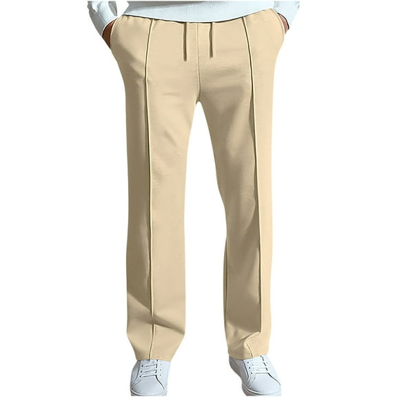 jjayotai Men's Straight Pant, Flat Front Casual Khaki Pants, Stretch Drawstring Waist Chino Trousers, Slack Joggers Pants Beige S