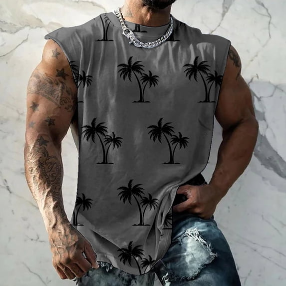 jjayotai Men's Tank Top Men Casual Fashion Printing Pullover Round Neck Sports Tank Tops Vest