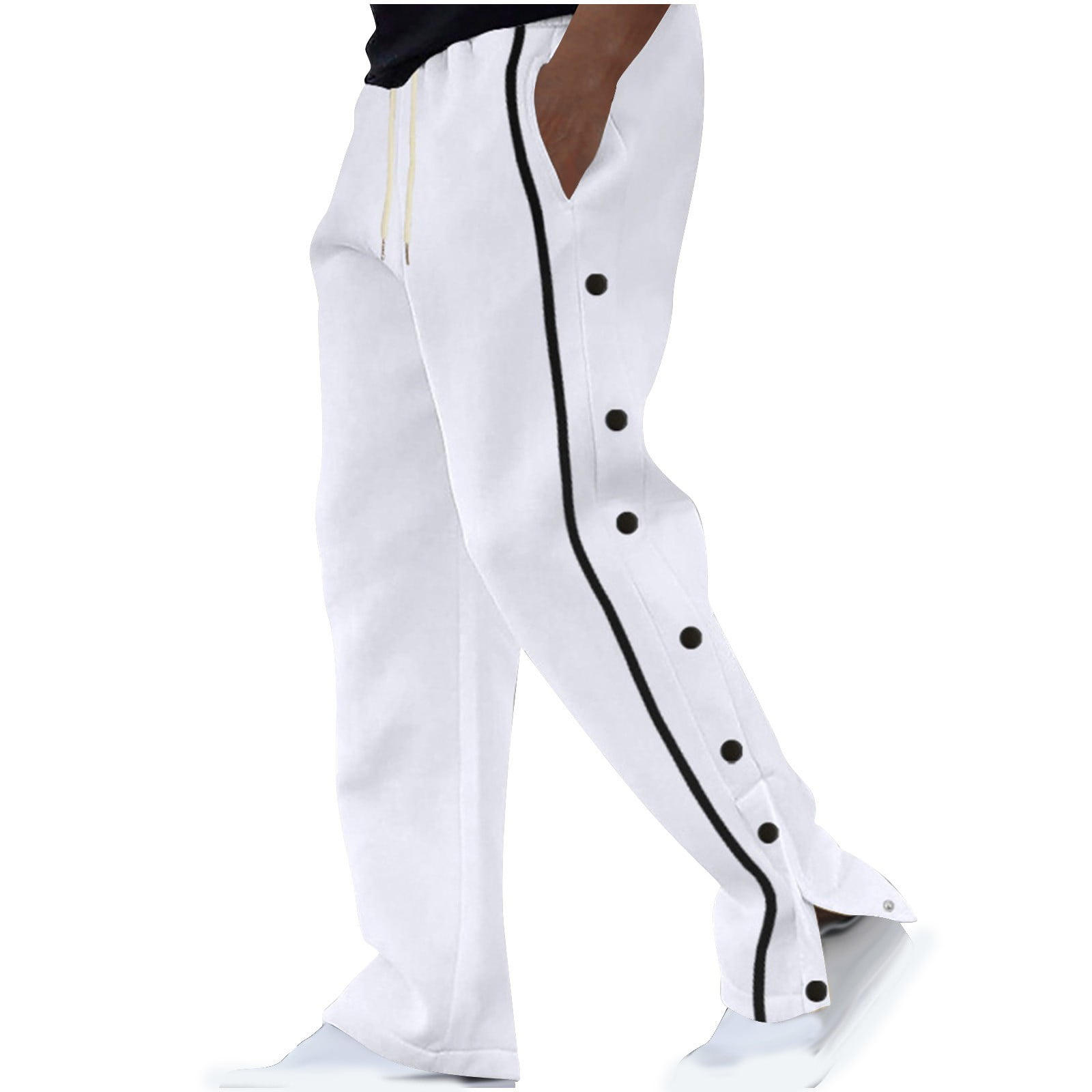 jjayotai Men s Tear Away Basketball Pants High Split Snap Button Post Surgery Sweatpants Open Bottom Breakaway Sweat Pants White S Walmart