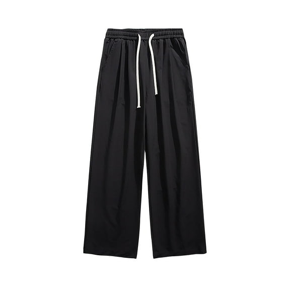 jjayotai Men's Work Pants, Lightweight Drawstring Elastic Waist Trousers Classic Wrinkle Flatfront Chino Pant Pleated Straight Leg Pant Black XL