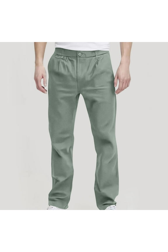 Mens Chinos Pants, Slim Fit Flat Front Stretch Skinny Tapered Dress Pants, Comfort Casual Solid Trousers Army Green S