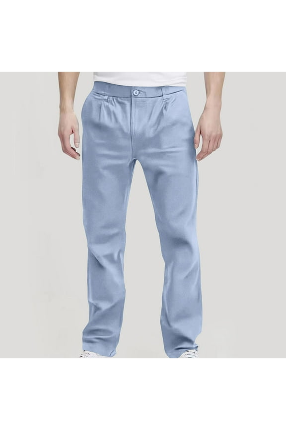 Mens Chinos Pants, Slim Fit Flat Front Stretch Skinny Tapered Dress Pants, Comfort Casual Solid Trousers Sky Blue M