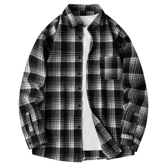 jjayotai Mens Coat Jacket Clearance Casual Fashion Men's Long Sleeve Plaid Shirt With Pockets Button-up Jacket