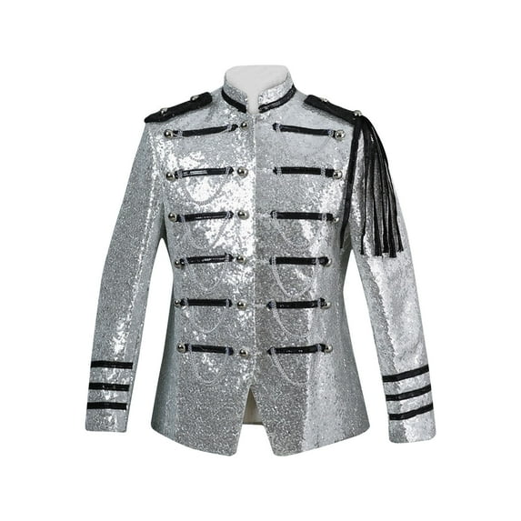 jjayotai Mens Coat Jacket Clearance Men's Court Style Solid Color Sequin Performance Suit Single Breasted Suit Jacket