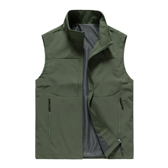 jjayotai Mens Coat Jacket Clearance Men's Quick-drying Sleeveless Work Clothes Jacket Solid Color Stand-up Collar Zipper Vest Waistcoat