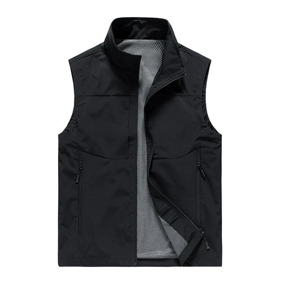jjayotai Mens Coat Jacket Clearance Men's Quick-drying Sleeveless Work Clothes Jacket Solid Color Stand-up Collar Zipper Vest Waistcoat