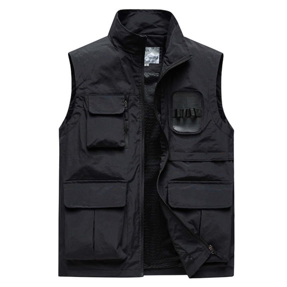 jjayotai Mens Coat Jacket Clearance Men's Sleeveless Work Clothes Jacket Solid Color Stand Collar Multiple Pockets Outdoor Sports Vest Photography Leisure Coat