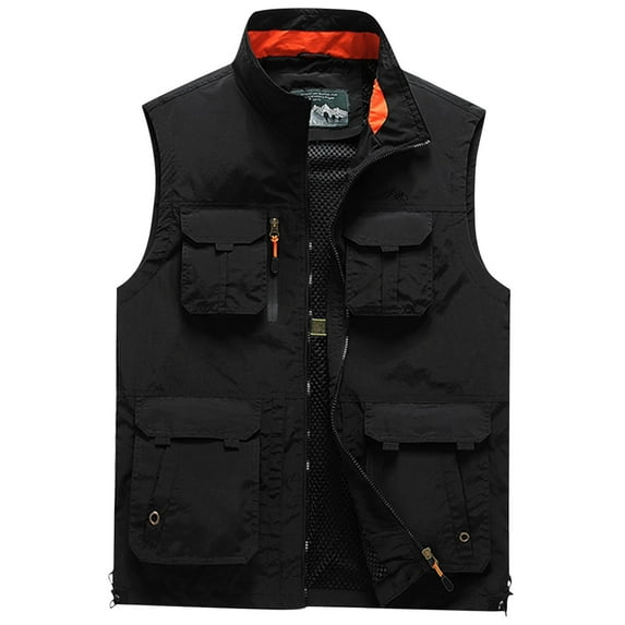 jjayotai Mens Coat Jacket Clearance Men's Sleeveless Work Clothes Jacket Solid Color Stand Collar Multiple Pockets Outdoor Sports Vest Photography Leisure Coat