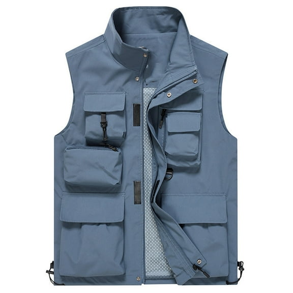 jjayotai Mens Coat Jacket Clearance Men's Sleeveless Work Clothes Jacket Solid Color Stand Collar Multiple Pockets Outdoor Sports Vest Photography Leisure Coat