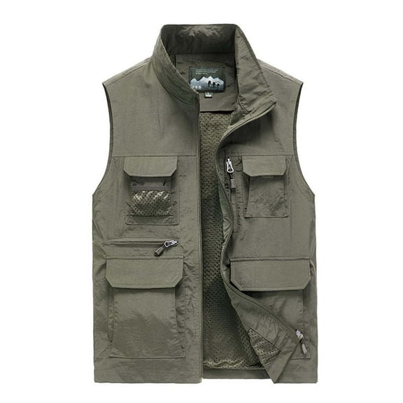 jjayotai Mens Coat Jacket Clearance Men's Sleeveless Work Clothes Jacket Solid Color Stand Collar Vest Multiple Pockets Outdoor Sports Photography Leisure Coat
