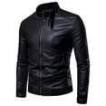 thumbnail image 1 of jjayotai Mens Coat Jacket Clearance Men's Winter Long-sleeved Leather Motorcycle Jacket Zipper Coat Long Sleeve Hoodless Faux Leather Outwear Jackets, 1 of 8