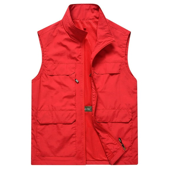 jjayotai Mens Coat Jacket Clearance Men's Work Sleeveless Jacket Solid Color Stand Collar Multiple Pockets Outdoor Sports Photography Leisure Coat