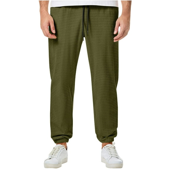 jjayotai Mens Corduroy Pants, Mens Checked Solid Joggers Pants, Casual Drawstring Elastic Waist Baggy Tapered Sweatpants with Pockets Army Green XXXL