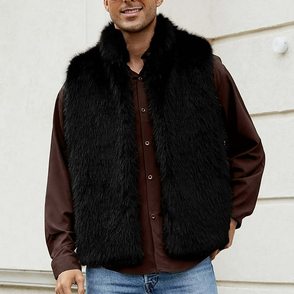 jjayotai Mens Faux Fur Vest, Winter Warm Short Coat Fluffy Shaggy Sleeveless Jacket Fashion Casual Fuzzy Outerwear Black XXXL