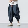 thumbnail image 1 of jjayotai Mens Hip Hop Harem Pants, Fashion Solid Color Oversized Tapered Pants, Casual Comfy Elastic Drawstring Baggy Trouser Navy L, 1 of 3