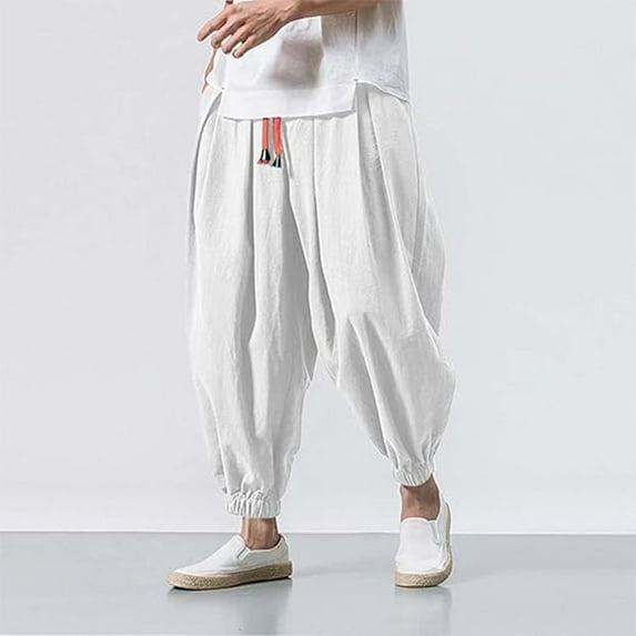 jjayotai Mens Hip Hop Harem Pants, Fashion Solid Color Oversized Tapered Pants, Casual Comfy Elastic Drawstring Baggy Trouser White XXXXXL