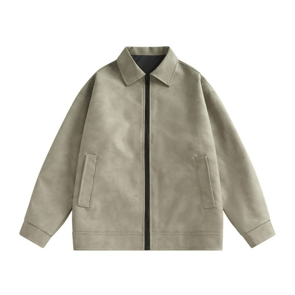 jjayotai Mens Jackets, Casual Fashion Loose Fit Work Coat Outerwear Lapel Neck Fall Winter Coat Zip Up Workwear Active Jacket 2024 Khaki XXXL