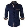 thumbnail image 1 of jjayotai Mens Long Sleeve Lapel Tops Clearance Mens Casual Fashion Corduroy Dress Shirt Plaid Turndown Collar Long Sleeve Inner Contrast Button Down Shirt Regular Fit Business Blouse Tops, 1 of 7