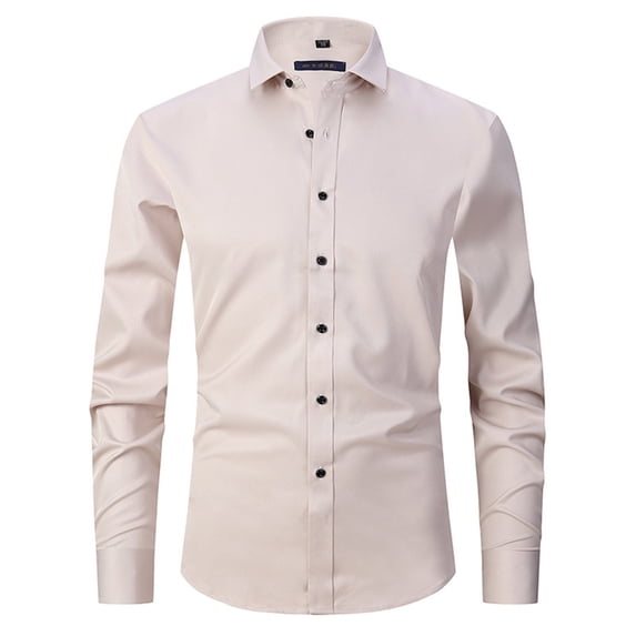 jjayotai Mens Long Sleeve Lapel Tops Clearance Men's Casual Stretch Wrinkle Free Dress Shirts Solid Lapel Long Sleeve Slim Fit Button Down Business Shirt