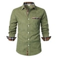 thumbnail image 1 of jjayotai Mens Long Sleeve Lapel Tops Clearance Mens Casual Fashion Corduroy Dress Shirt Plaid Turndown Collar Long Sleeve Inner Contrast Button Down Shirt Regular Fit Business Blouse Tops, 1 of 6