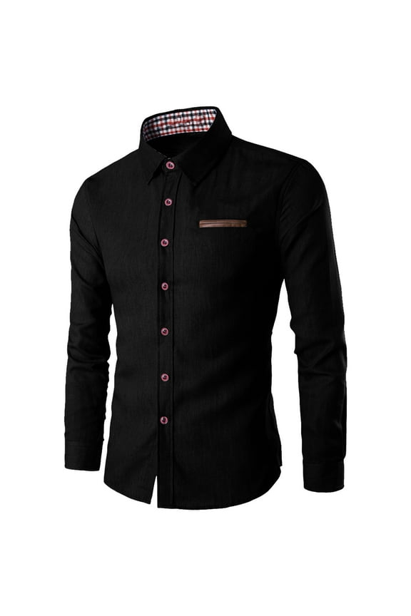 Mens Long Sleeve Lapel Tops Clearance Mens Denim Solid Color Vintage Jacket Solid Long Sleeved Plaid Collar Button Up Ripped Casual Dress Shirt Outwear Top