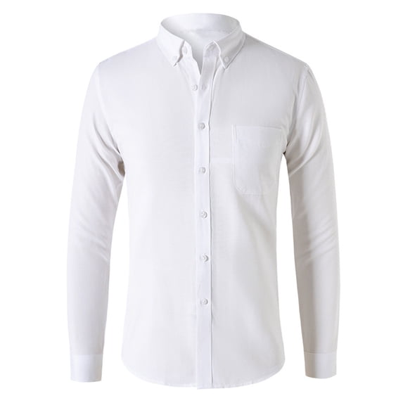 jjayotai Mens Long Sleeve Tops Clearance Men's Casual Cardigan Solid Color Oxford Textile Long Sleeved Shirt