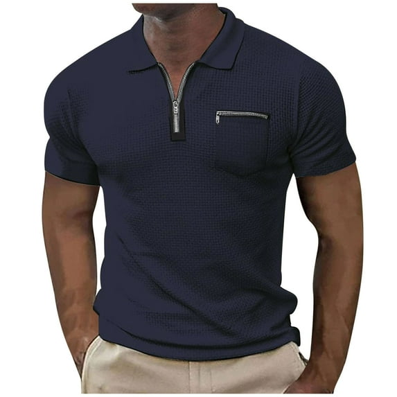 jjayotai Mens Short Sleeve Tops Clearance Solid Color Zippered Pocket Men's Sportswear Short Sleeved Lapel Top/shirt