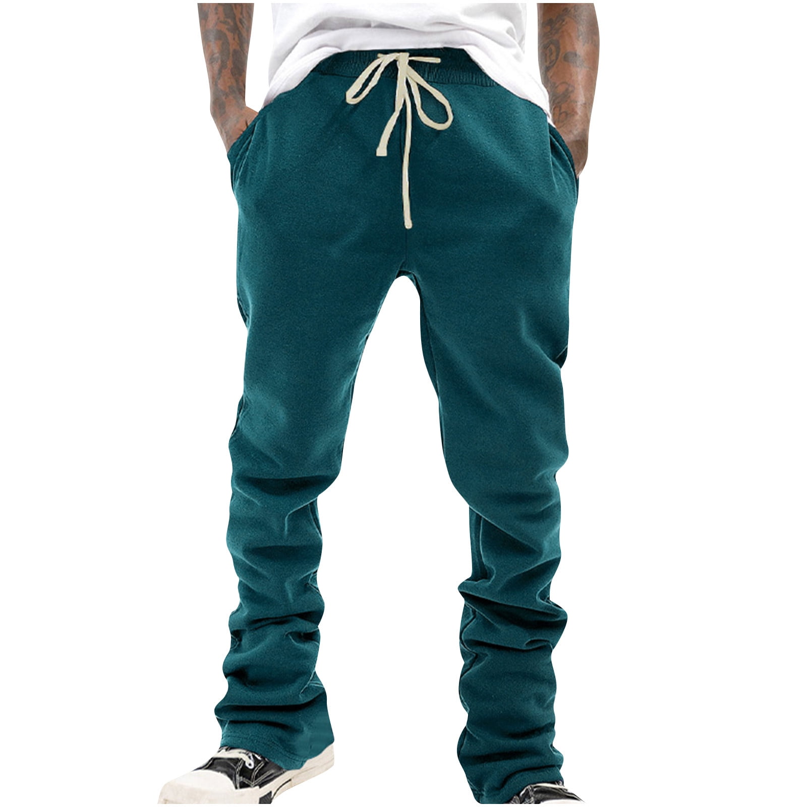 jjayotai Mens Sweatpants, Linen Stacked Flared Sweat Pants