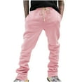 thumbnail image 1 of jjayotai Mens Sweatpants, Linen Stacked Flared Sweat Pants, Peasant Loose Fit Casual Hip Hop Wide Leg Pant, Outdoor Athletic Bell Bottom Trousers Pink M, 1 of 8